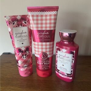 Bath & Body Works Gingham Gorgeous Pink Body Wash, Lotion & Cream Set